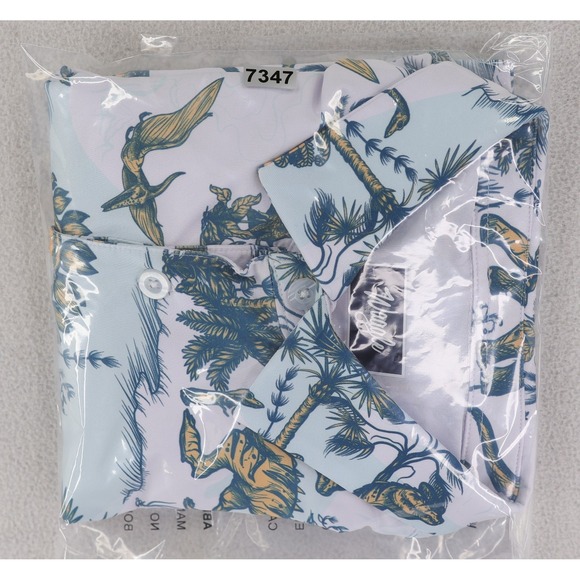 Waggle Golf Polo Shirt Dinosaur Print Mens Medium White Orange Green Performance - Picture 9 of 9